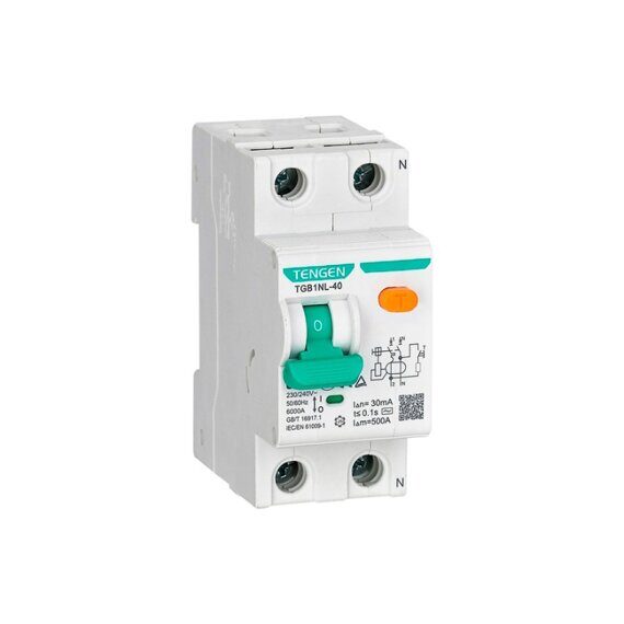 Выключатель автоматический дифф. TENGEN TGB1NL-40, 1P+N, 40A, хар-ка C, 6kA, 30mA, тип AC, 2M (TEN313807)