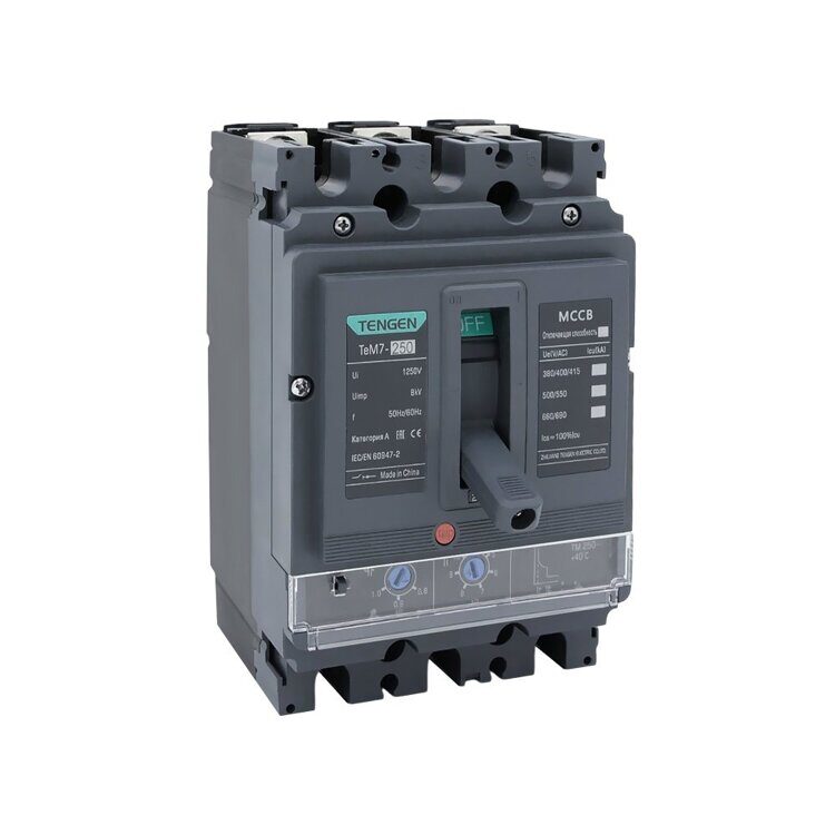 Выключатель автоматический TENGEN TEM7-250L/3300, 3P, 160A, 415VAC, 50kA, Ir=0.8_1.0In, Ii=5_10In, тип ТМ регулируемый (TEN216012)