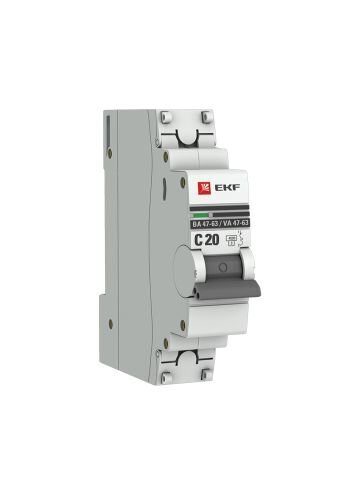 Автоматический выключатель EKF PROxima 1P 20А (C) 4,5kA ВА 47-63 (mcb4763-1-20C-pro)