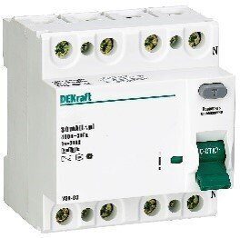 Дифф. выкл. нагрузки DEKraft 4P 16A 30mA 6 kA тип AC УЗО-03 (14077DEK)