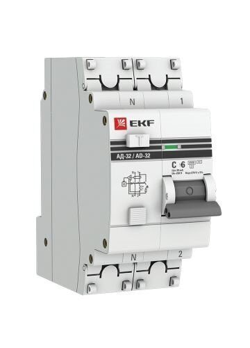 Дифф. автомат. выключатель EKF PROxima АД-32 1P+N 6A 30mA 4.5кА, хар. С, электронный, тип АС защита 270В (DA32-06-30 pro)