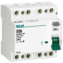 Дифф. выкл. нагрузки DEKraft 4P 32A 30mA 6 kA тип AC УЗО-03 (14079DEK)