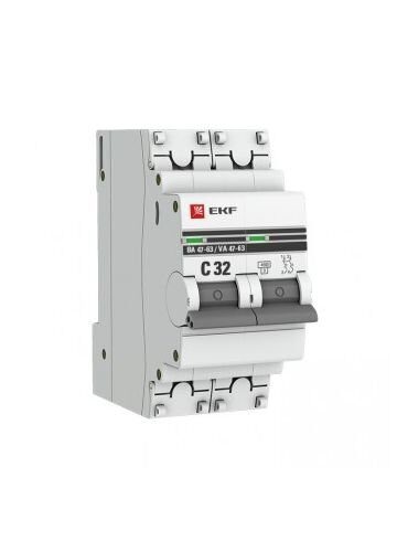 Автоматический выключатель EKF PROxima 2P 32А (C) 4,5kA ВА 47-63 (mcb4763-2-32C-pro)