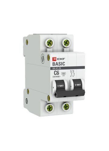 Автоматический выключатель EKF Basic 2P 6А (C) 4,5kA ВА 47-29 (mcb4729-2-06C)