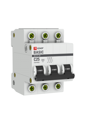 Автоматический выключатель EKF Basic 3P 25А (C) 4,5kA ВА 47-29 (mcb4729-3-25C)