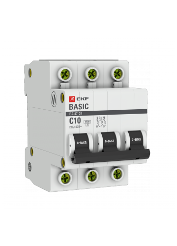 Автоматический выключатель EKF Basic 3P 10А (C) 4,5kA ВА 47-29 (mcb4729-3-10C)
