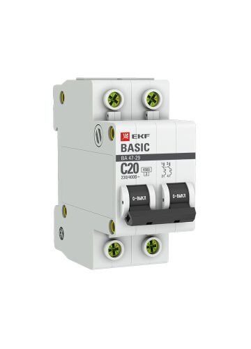 Автоматический выключатель EKF Basic 2P 20А (C) 4,5kA ВА 47-29 (mcb4729-2-20C)