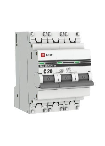 Автоматический выключатель EKF PROxima 3P 20А (C) 4,5kA ВА 47-63 (mcb4763-3-20C-pro)
