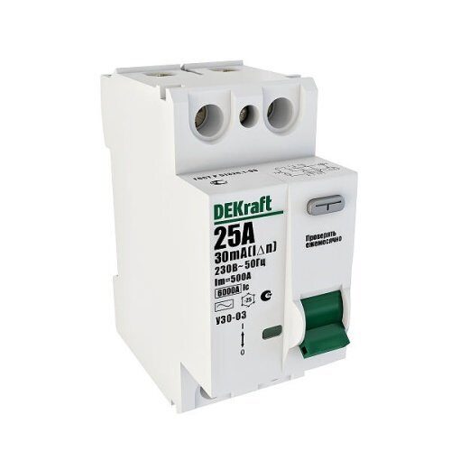 Дифф. выкл. нагрузки DEKraft 2P 25A 30mA 6 kA тип AC УЗО-03 (14054DEK)