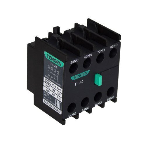 Блок-контакт вспом. TENGEN F1-40, 4NO, фронтальный монтаж, для TGC1, TGCA (TEN420404)