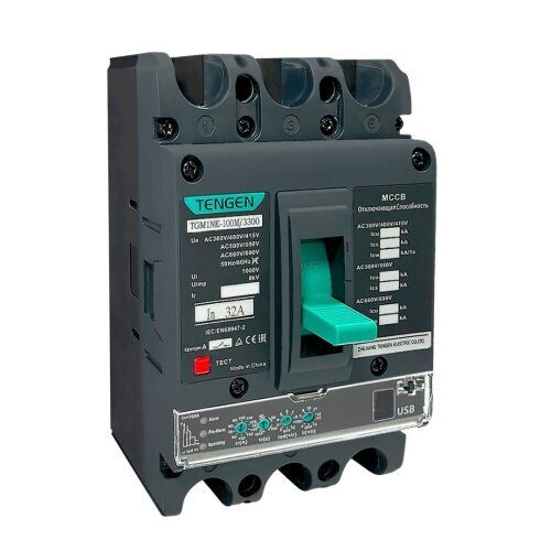 Выключатель автоматический TENGEN TGM1NE-100M/3300, 3P, 32A, 415VAC, 50kA, тип E (TEN217001)