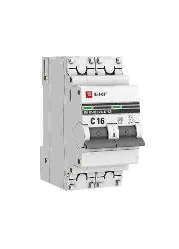 Автоматический выключатель EKF PROxima 2P 16А (C) 4,5kA ВА 47-63 (mcb4763-2-16C-pro)