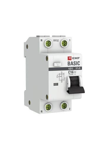 Автомат. выключатель дифференциального тока EKF Basic АД-12 1P+N 16A 30mA 4.5кА хар. С, электронный, тип АС  (DA12-16-30 bas)